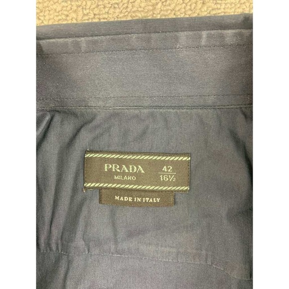 Prada Dress Shirt Men 42 16 1/2 Blue Stretch Poplin Slim Fit Button Down UCM608 - Picture 3 of 10
